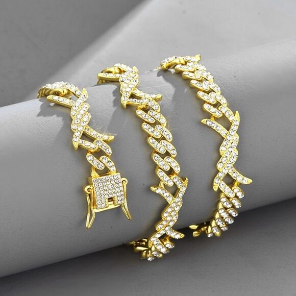 Gold Zircon Rock Thorns Cuban Chain Necklace - Picture 6 of 7